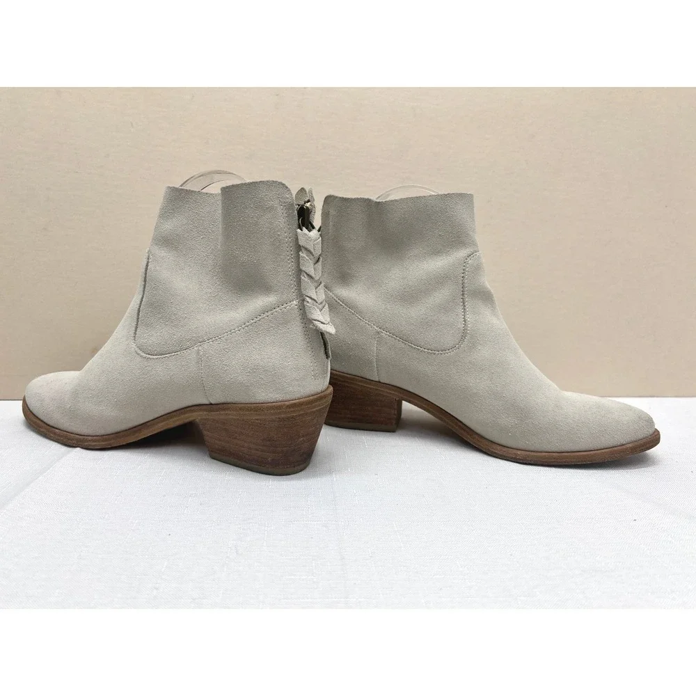 JOIE Adria Ankle Boot Women 8 Grey Good Suede Braided Zip Block Heel Bootie